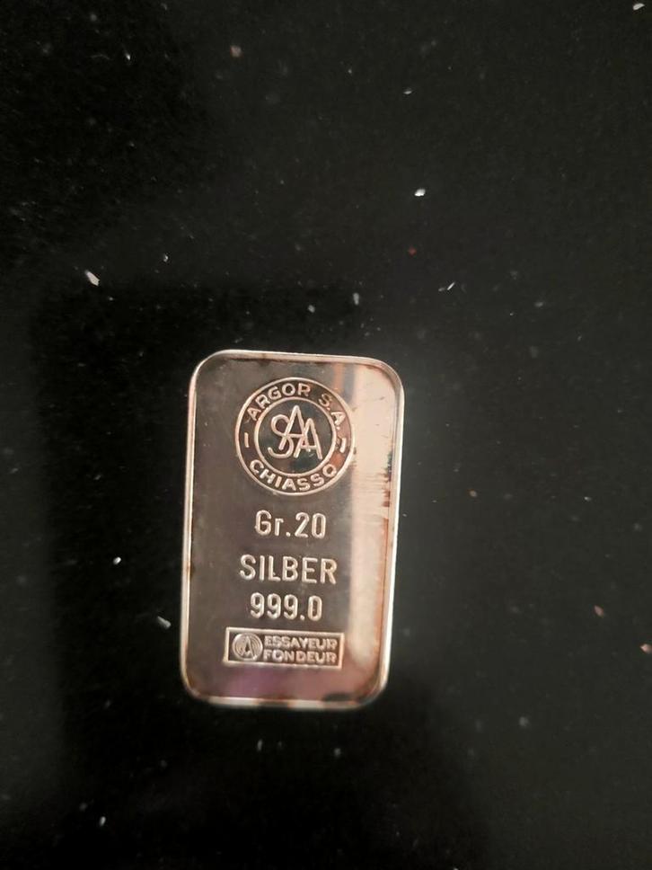 Zilverbaar Chiasso Argor SA 20 gram 999.0 Zilver, Antiek en Kunst, Antiek | Goud en Zilver, Zilver, Ophalen of Verzenden