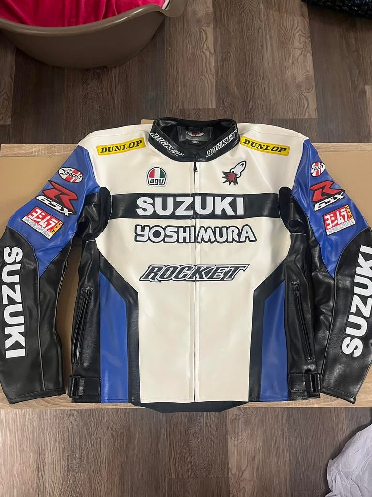 Suzuki Yoshimura Motorjas (Maat 3XL) Vintage blauw, Ophalen of Verzenden, Nieuw met kaartje, Heren, Jas | leer