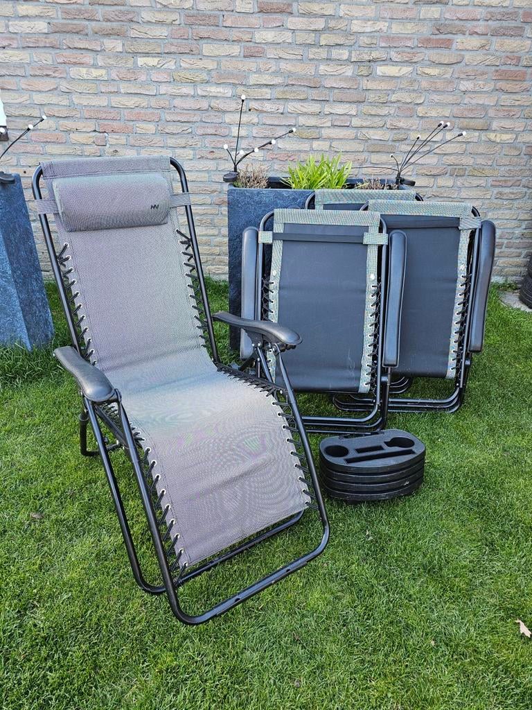 2x Human Nature relaxstoelen met bekerhouders, Tuin en Terras, Ophalen, Gebruikt, Textileen, Verstelbaar
