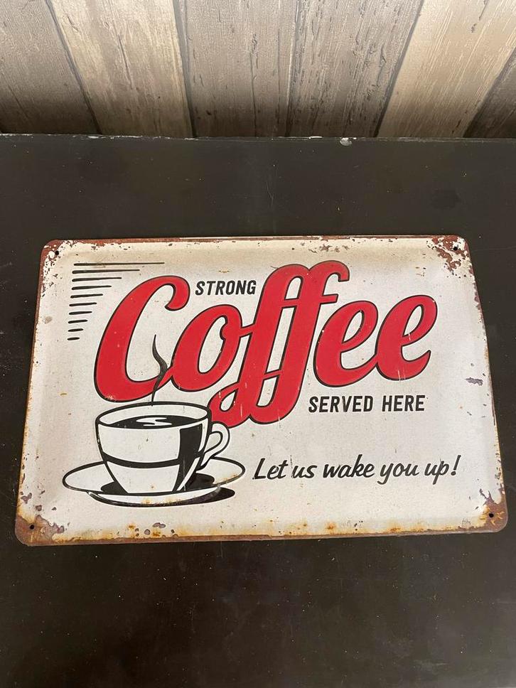 Vintage Koffie Borden Reclamebord Metaal Emaille Look Bordje, Antiek en Kunst, Antiek | Emaille, Ophalen
