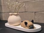 Franse Bulldog Beeld met Bloemenvaas, Antiek en Kunst, Ophalen