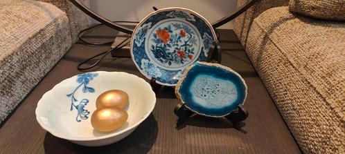 Schaal / bordje en agaat schijf blauw Chinees Delfts blauw, Antiek en Kunst, Antiek | Porselein, Ophalen of Verzenden