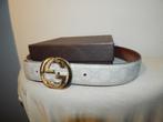 Gucci leren riem wit merk buckle leer in monogram print, Verzenden, Tailleriem, Gucci, Gedragen