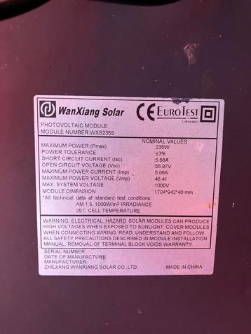 4 Zonnepanelen + Omvormer - Wanxiang Solar 235W beschikbaar voor biedingen