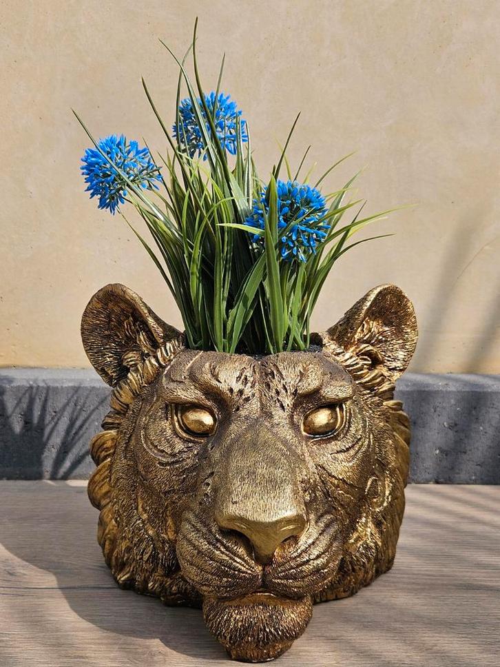 Tijgervaas met Nepbloem - Gouden Accent, Tuin en Terras, Bloempotten, Nieuw, Overige materialen, Binnen, Balkon, Minder dan 40 cm