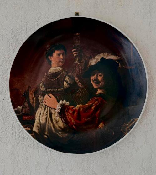 Wandbord Rembrandt van Rijn- De verloren zoon in een herberg, Antiek en Kunst, Antiek | Wandborden en Tegels, Ophalen of Verzenden