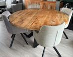 Eettafel mangohout 4 cm massief pure kwaliteit, Ophalen, 150 tot 200 cm, Rond, J