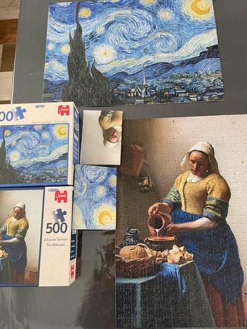 2x puzzel 500 st jumbo melkmeisje vermeer en van gogh beschikbaar voor biedingen