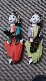 2 Indonesische Tempel Muzikanten, hout, Indonesië € 12,50, Antiek en Kunst, Ophalen of Verzenden