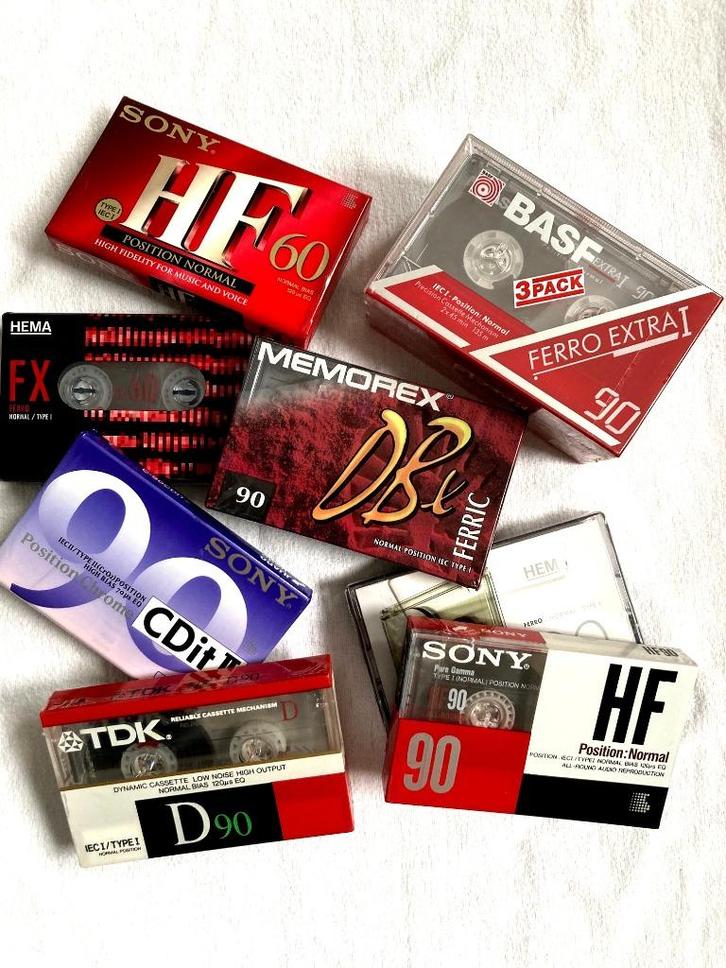 Set van 10x cassettebandjes nieuw in folie: BASF, Sony, TDK, Cd's en Dvd's, Cassettebandjes, Nieuw in verpakking, Onbespeeld, 2 t/m 25 bandjes