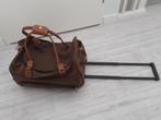 Weekendtas bruin leer met wieltjes en uitschuifhandvat, 40 tot 60 cm, Gebruikt, 20 tot 30 cm, Bruin