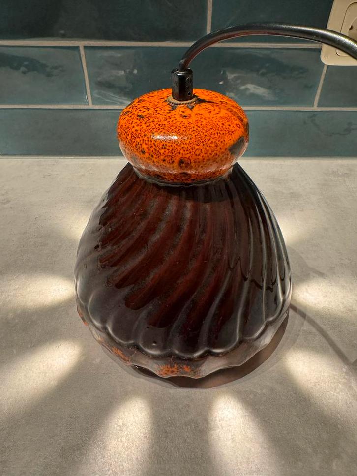 Vintage Keramische hanglamp Fat Lava Oranje Bruin, Antiek en Kunst, Antiek | Lampen, Ophalen of Verzenden