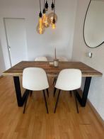 Houten eettafel + 4 witte teddy stoelen, Huis en Inrichting, 50 tot 100 cm, 150 tot 200 cm, Rechthoekig, Eikenhout