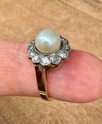 Prachtige 18 karaat gouden ring met parel en diamant 0.36ct!, Wit, Ophalen of Verzenden, Kleiner dan 17, Dame