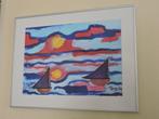 Aquarel Gerrit Benner Zonsondergang Gesigneerd Ingelijst, Antiek en Kunst, Kunst | Schilderijen | Klassiek, Ophalen of Verzenden