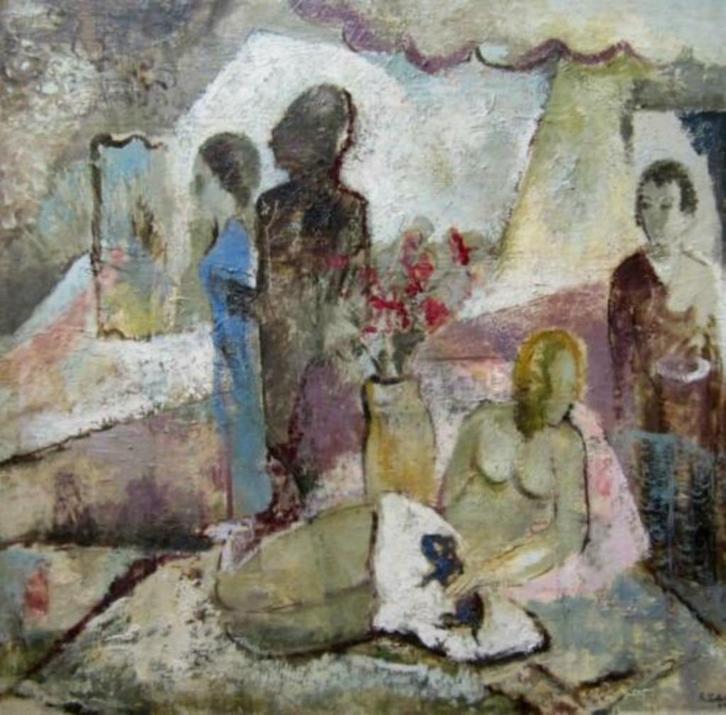 uit 1949==Heinrich SIEBALD (1908-?)==naakt in interieur==, Antiek en Kunst, Kunst | Schilderijen | Klassiek, Ophalen of Verzenden