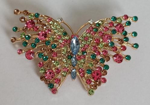 Vlinder broche, Sieraden, Tassen en Uiterlijk, Broches, Nieuw, Overige materialen, Overige kleuren, 4 tot 7 cm, Met strass, Ophalen of Verzenden