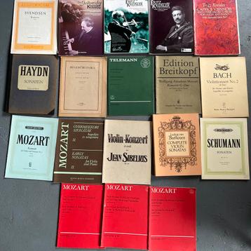 18x bladmuziek viool Mozart Bach Kreisler Telemann Sibelius beschikbaar voor biedingen