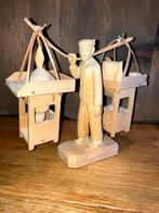Houten Beeldje Man met Eetkraam Miniaturen, Antiek en Kunst, Kunst | Beelden en Houtsnijwerken, Ophalen of Verzenden