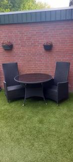 Zwart wickert  tuin setje met standen stoelen, Wicker, Tuinset, Eettafel, 2 zitplaatsen