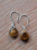 handgemaakte oorbellen echt zilver en tijgeroog, Sieraden, Tassen en Uiterlijk, Oorbellen, Hangers, Bruin, Verzenden, Nieuw