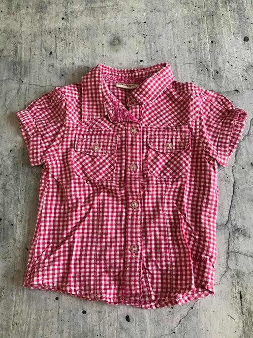 Bakkaboe blouse maat 74 roze wit geruit bloeesje korte mouw, Kinderen en Baby's, Babykleding | Maat 74, Zo goed als nieuw, Meisje
