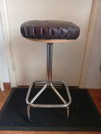 Vintage Kruk met Lederen Zitting, Ophalen, Gebruikt, Met voetsteun, Metaal