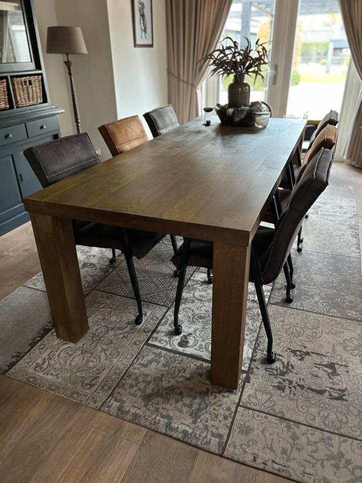 Massief eiken eettafel 6-8 persoons, Huis en Inrichting, Tafels | Eettafels, Gebruikt, 50 tot 100 cm, 200 cm of meer, Vijf personen of meer