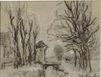 J. H. Wijsmuller krijttekening "Sloot bij Boerderij", Antiek en Kunst, Ophalen