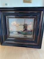 prachtig schilderijtje Molen aan het water - mooie lijst, Antiek en Kunst, Ophalen