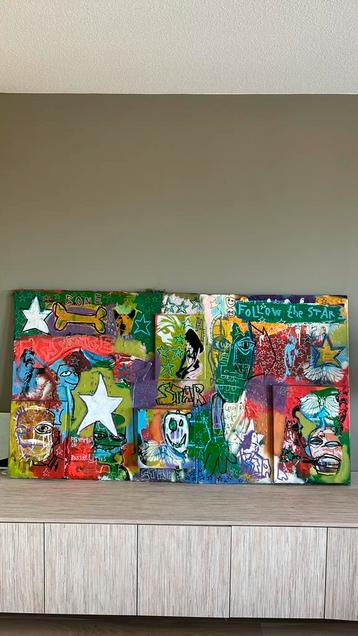 Groot stoer modern kleurrijk schilderij  beschikbaar voor biedingen
