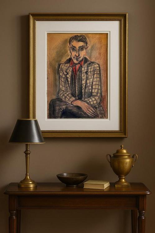 Originele Vintage Portrettekening – Brutalisme (1950–60’s), Verzamelen, Retro, Huis en Inrichting, Ophalen of Verzenden