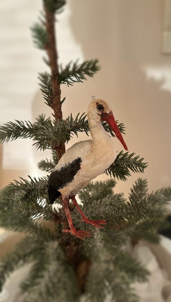 Spun cotton ooievaar kerst kerstversiering feathertree oud, Antiek en Kunst, Curiosa en Brocante, Ophalen of Verzenden