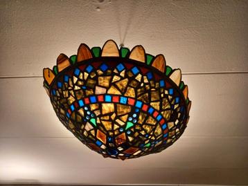 Antieke glas in lood hanglamp / lampenkap beschikbaar voor biedingen