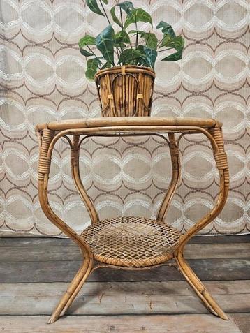Vintage rotan ronde tafel wolkenglas retro salontafel 60s beschikbaar voor biedingen