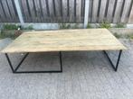 Stoere industriële houten salontafel zwart metalen frame, Ophalen, 50 tot 100 cm, Zo goed als nieuw, Minder dan 50 cm