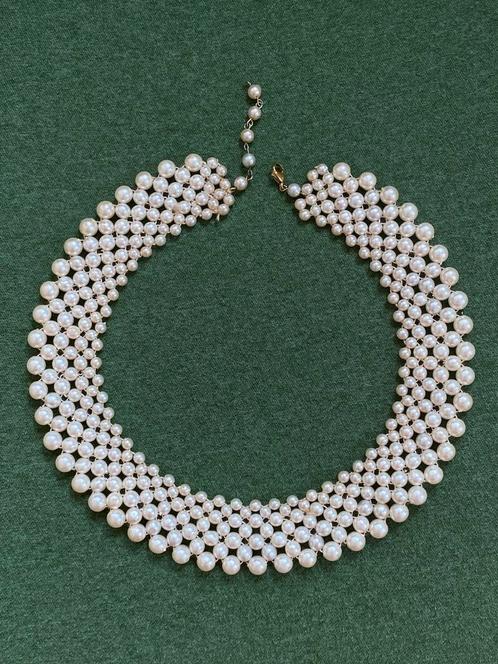 Vintage ketting, Sieraden, Tassen en Uiterlijk, Kettingen, Gebruikt, Wit, Ophalen of Verzenden