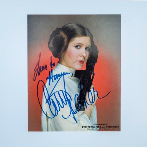 Gesigneerde Carrie Fisher nr 2  Princess Leia Foto, Verzamelen, Star Wars, Gebruikt, Boek of Poster, Ophalen of Verzenden