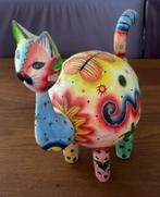 Kokosnoot kat - handgemaakt & handbeschilderd - uniek -29x25, Antiek en Kunst, Ophalen of Verzenden