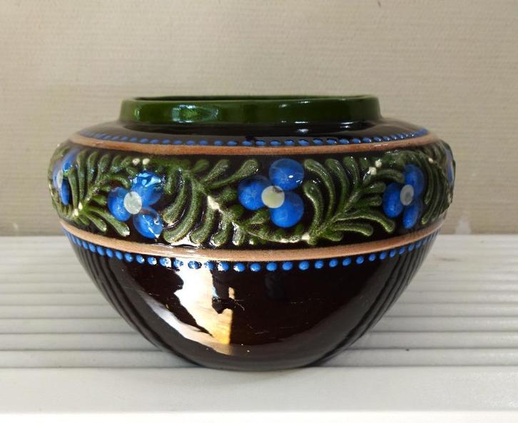 Jaren '20 Johann Lipp Mering majolica vaas: blauwe bloemen, Antiek en Kunst, Antiek | Keramiek en Aardewerk, Ophalen of Verzenden