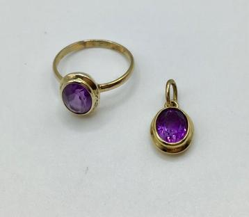 Vintage ring en hanger goud laag op zilver Amthist gemerkt beschikbaar voor biedingen