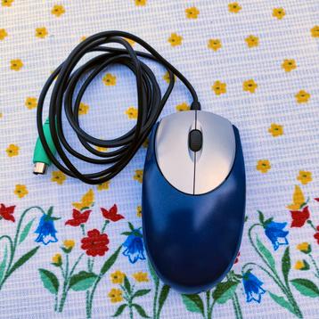 Blauw met zilver PS/2 Muis - Zo goed als nieuw - Retro PC beschikbaar voor biedingen