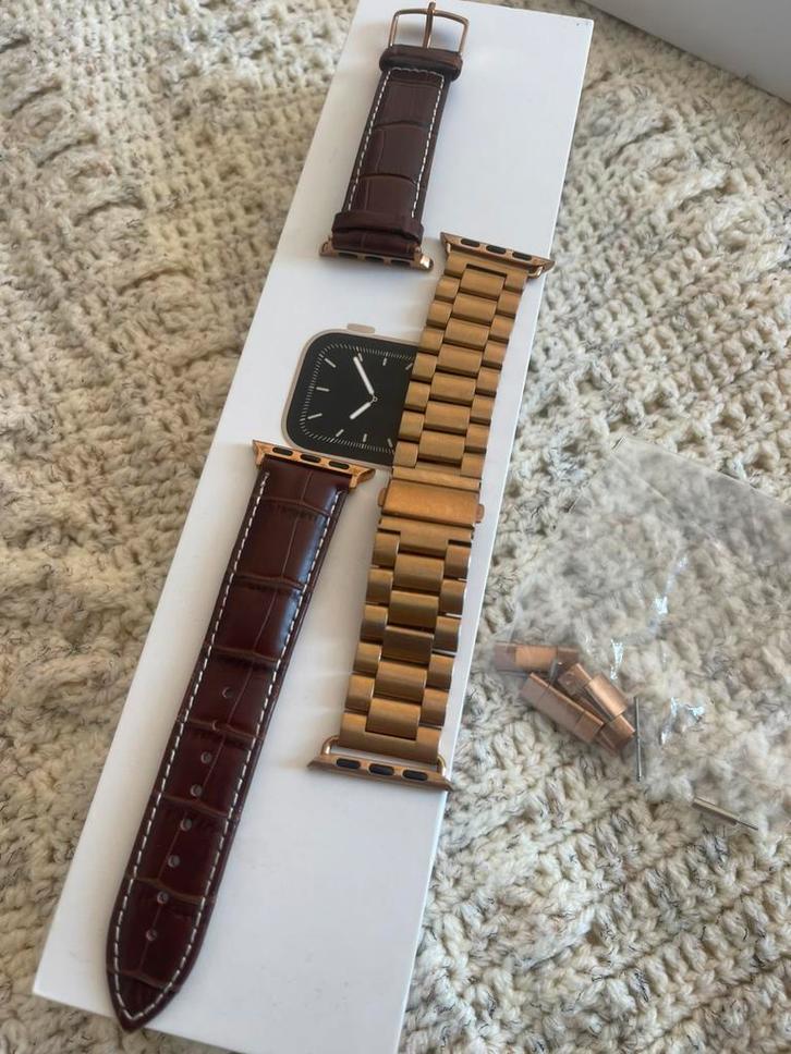 Apple watch bandjes. Leer + stainless steel goud, Sieraden, Tassen en Uiterlijk, Smartwatches, Nieuw, iOS, Zwart, Ophalen of Verzenden