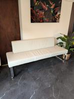 Echt Leer Creme Witte Eettafelbank op Wieltjes - 200cm, Ophalen, 150 cm of meer, Leer