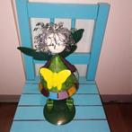 Metalen fee groen met gele vlinder - Fairtrade Sarana, Verzamelen, Beelden en Beeldjes, Ophalen, Gebruikt, Overige typen