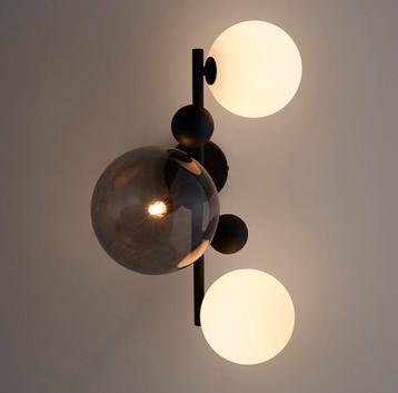 2x Wandlamp in smoked glas en metaal, Bullesco beschikbaar voor biedingen