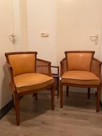 PRACHTIGE KLASSIEKE SET COGNAC LEDEREN NOTENHOUTEN STOELEN, Ophalen
