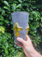 antiek glazen vaas met lood, Gebruikt, Geel, Ophalen of Verzenden, Glas