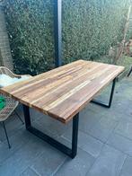 Houten tafel oud Indische boot hout rvs zwart poten, Drie personen of meer, Cadeaubon, Overige typen