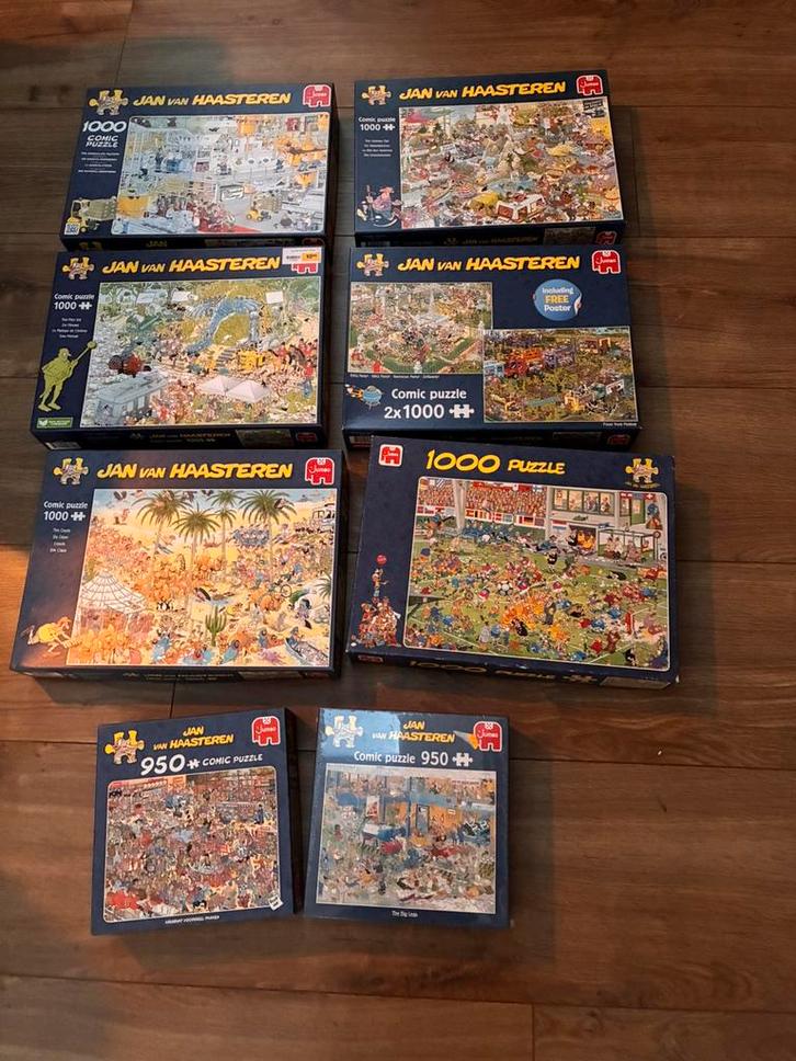 Partij complete Jan van Haasteren puzzels, Hobby en Vrije tijd, Denksport en Puzzels, Zo goed als nieuw, Legpuzzel, 500 t/m 1500 stukjes